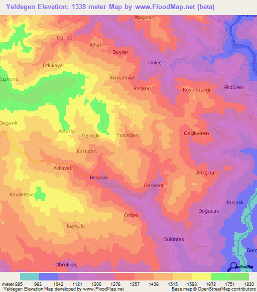 Yeldegen,Turkey Elevation Map