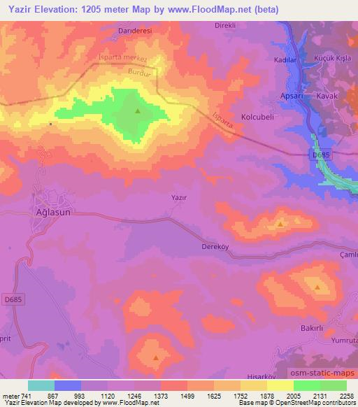 Yazir,Turkey Elevation Map
