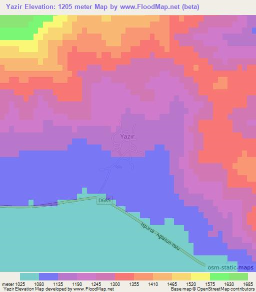 Yazir,Turkey Elevation Map