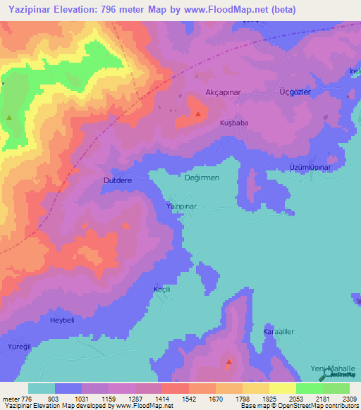 Yazipinar,Turkey Elevation Map