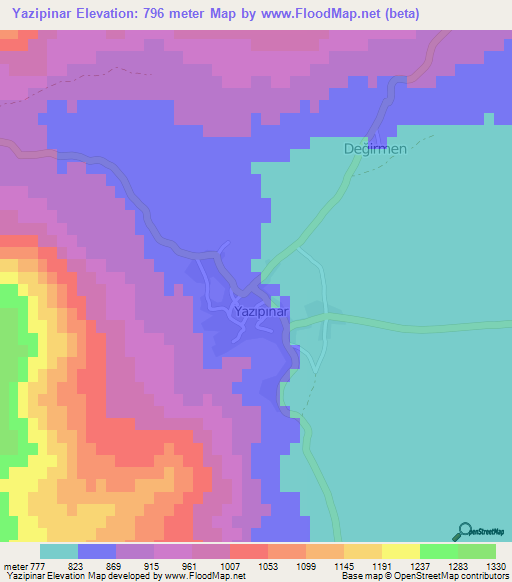 Yazipinar,Turkey Elevation Map