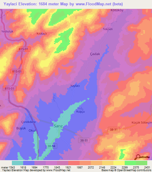 Yaylaci,Turkey Elevation Map