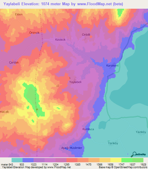 Yaylabeli,Turkey Elevation Map