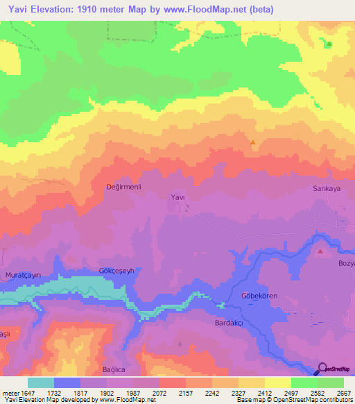 Yavi,Turkey Elevation Map