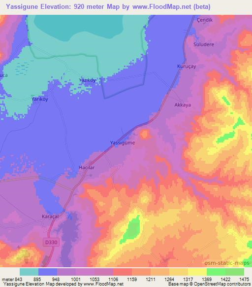 Yassigune,Turkey Elevation Map