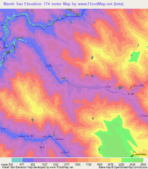 Mareh San,Iran Elevation Map