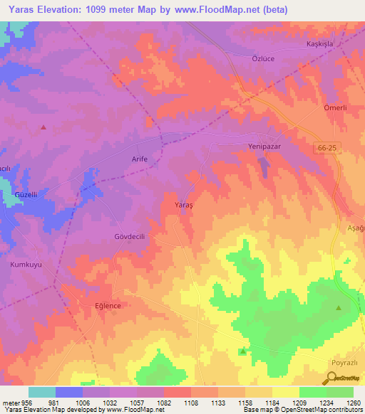 Yaras,Turkey Elevation Map