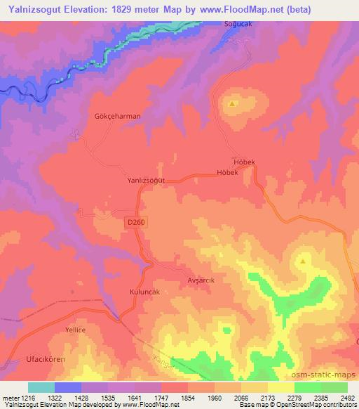 Yalnizsogut,Turkey Elevation Map