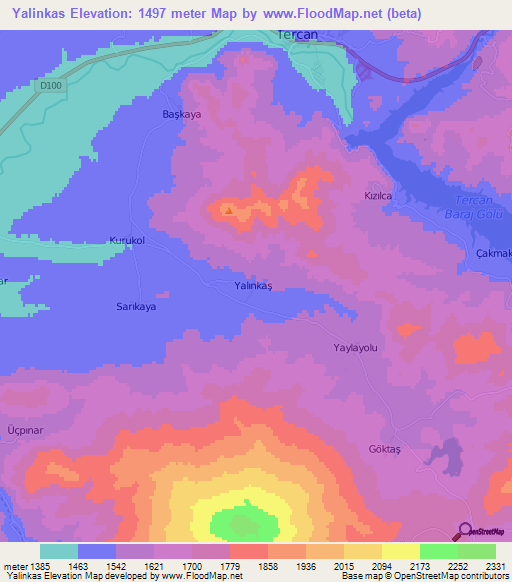Yalinkas,Turkey Elevation Map