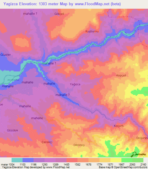 Yagizca,Turkey Elevation Map