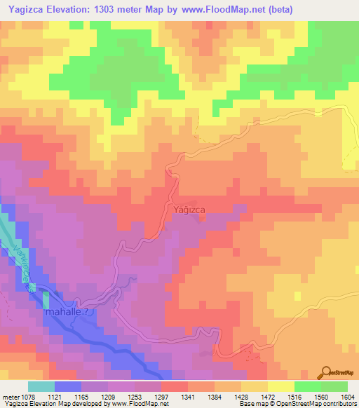 Yagizca,Turkey Elevation Map