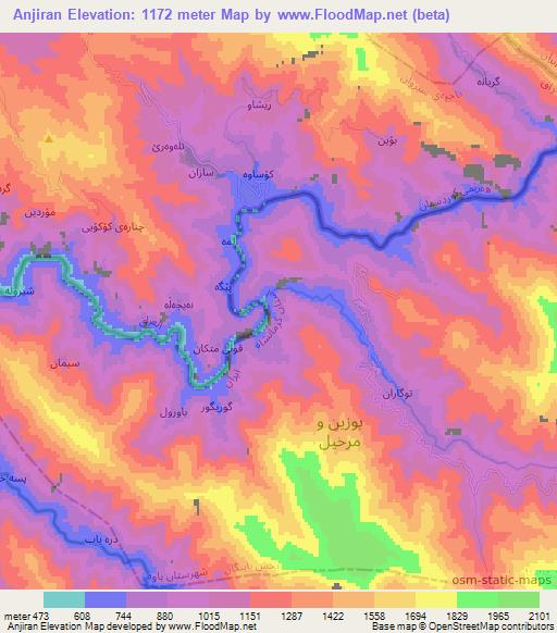 Anjiran,Iran Elevation Map
