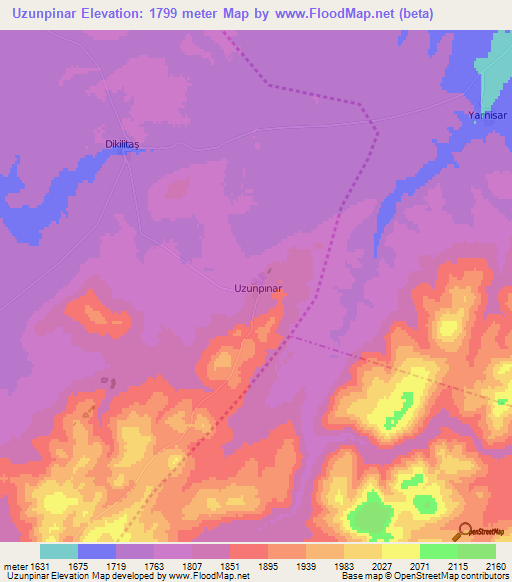 Uzunpinar,Turkey Elevation Map