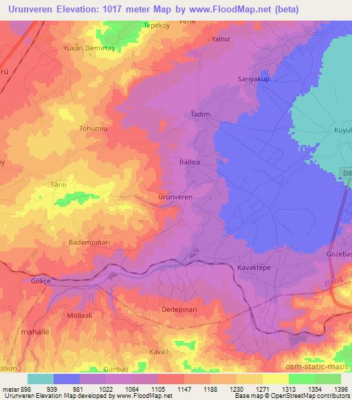 Urunveren,Turkey Elevation Map