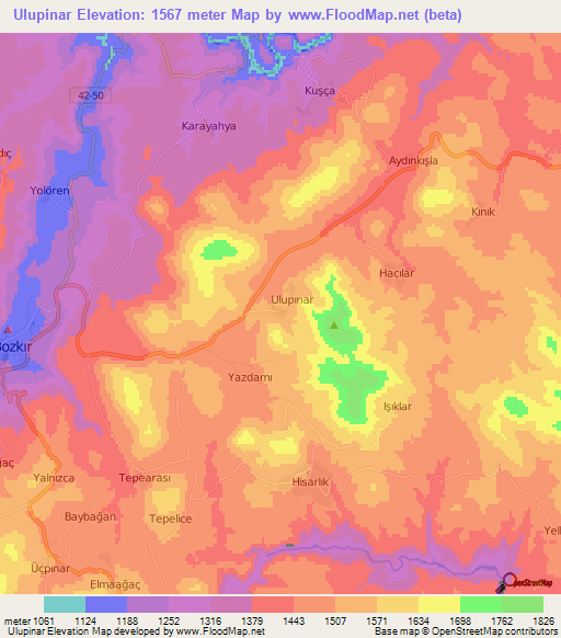 Ulupinar,Turkey Elevation Map