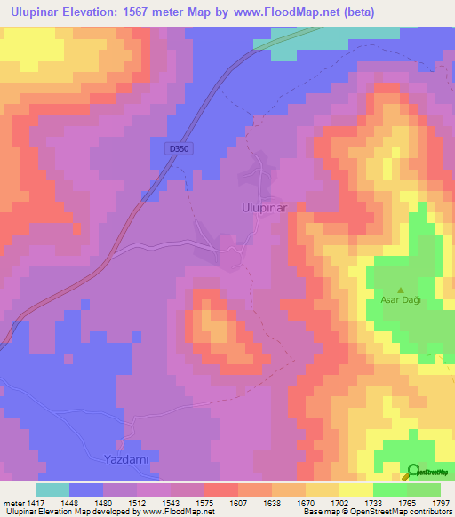 Ulupinar,Turkey Elevation Map