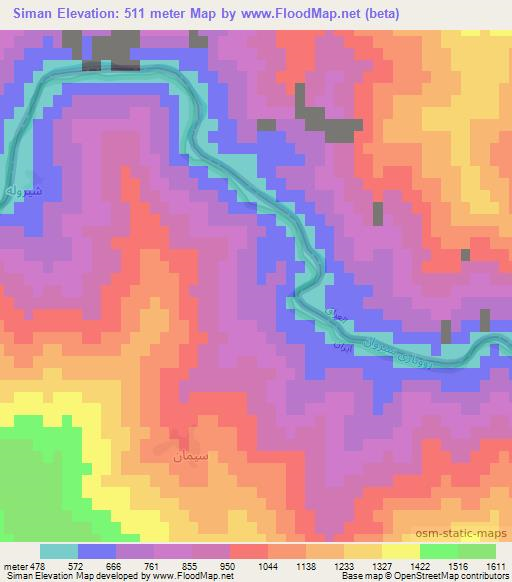 Siman,Iran Elevation Map