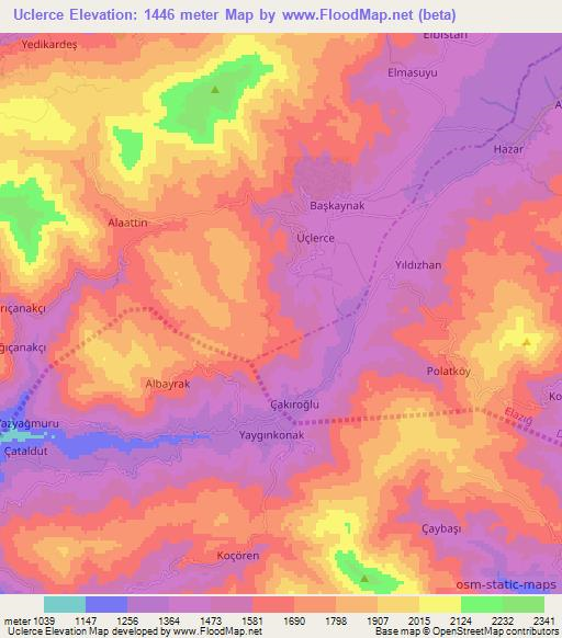 Uclerce,Turkey Elevation Map