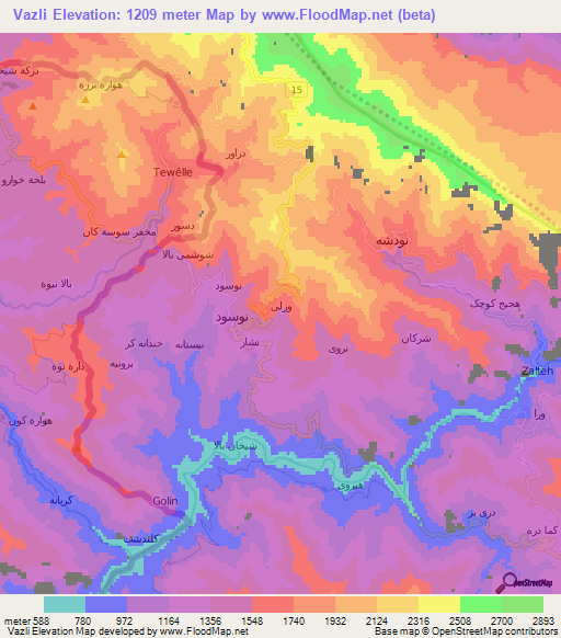 Vazli,Iran Elevation Map