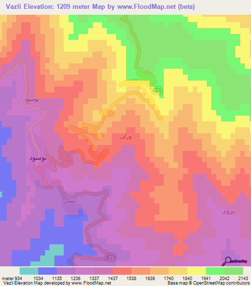 Vazli,Iran Elevation Map