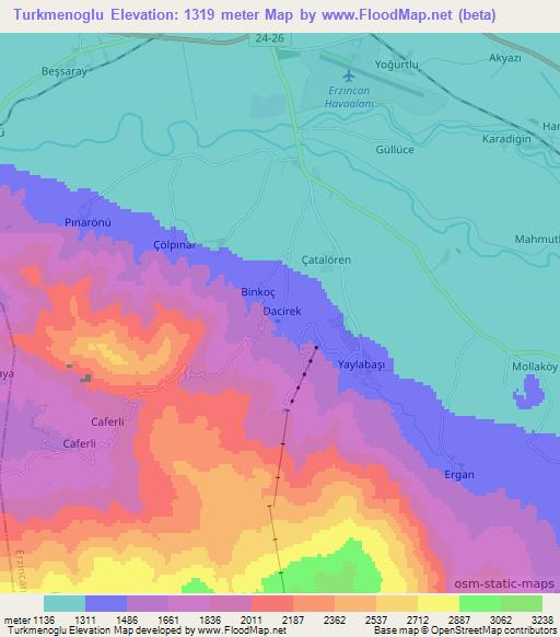 Turkmenoglu,Turkey Elevation Map