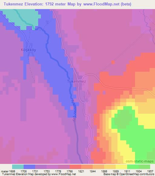 Tukenmez,Turkey Elevation Map
