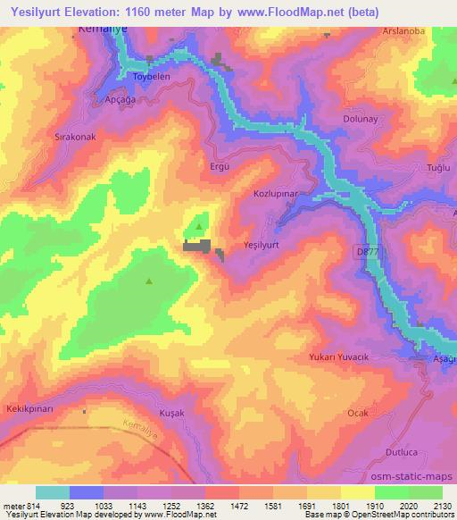 Yesilyurt,Turkey Elevation Map