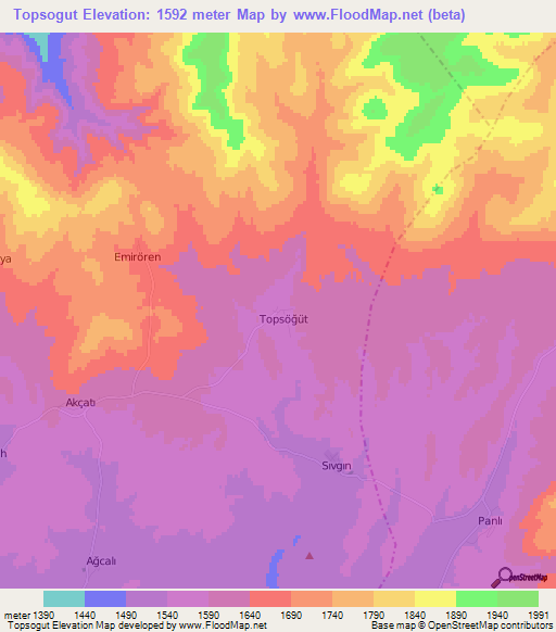 Topsogut,Turkey Elevation Map