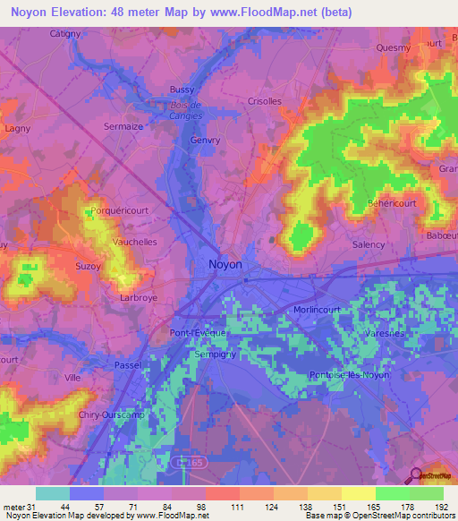 Noyon,France Elevation Map