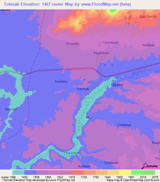 Tokmak,Turkey Elevation Map