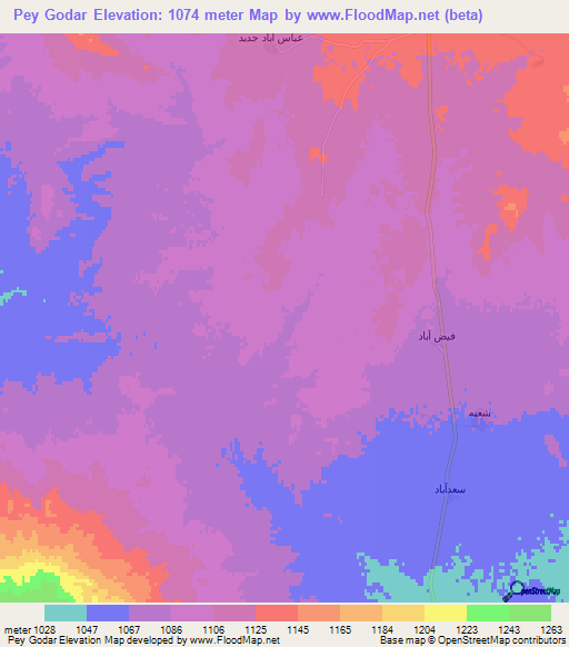 Pey Godar,Iran Elevation Map