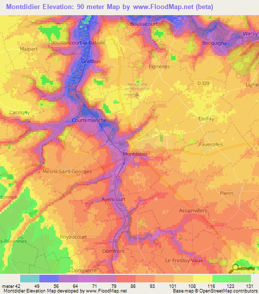 Montdidier,France Elevation Map