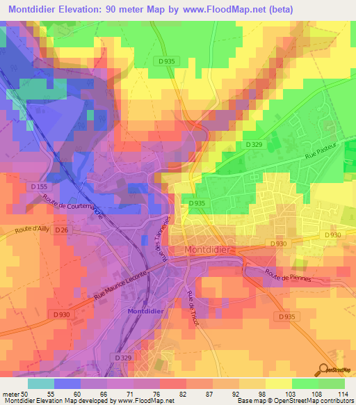 Montdidier,France Elevation Map