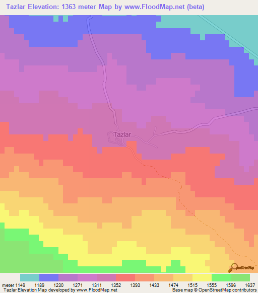 Tazlar,Turkey Elevation Map