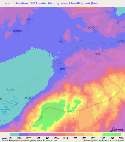 Tatarli,Turkey Elevation Map