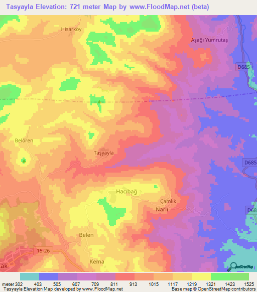 Tasyayla,Turkey Elevation Map