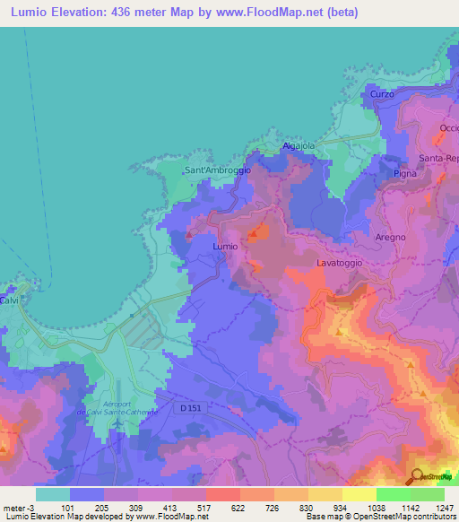Lumio,France Elevation Map