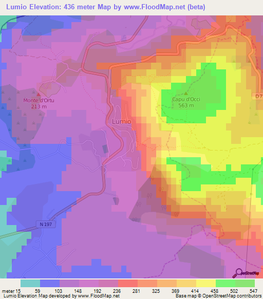 Lumio,France Elevation Map