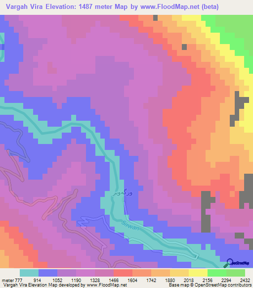 Vargah Vira,Iran Elevation Map