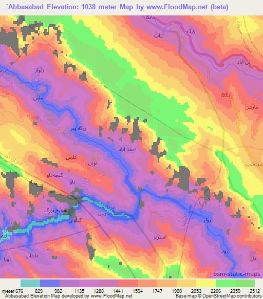 `Abbasabad,Iran Elevation Map