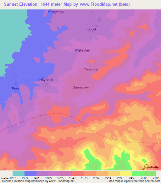 Sunnet,Turkey Elevation Map