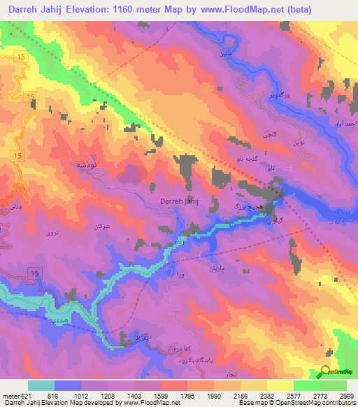 Darreh Jahij,Iran Elevation Map