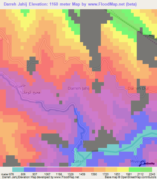 Darreh Jahij,Iran Elevation Map