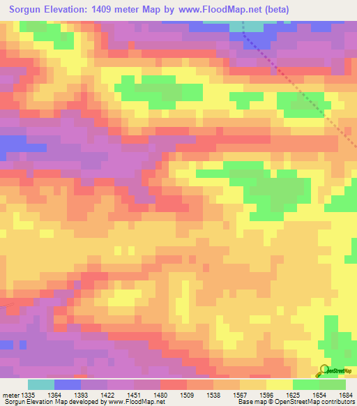 Sorgun,Turkey Elevation Map