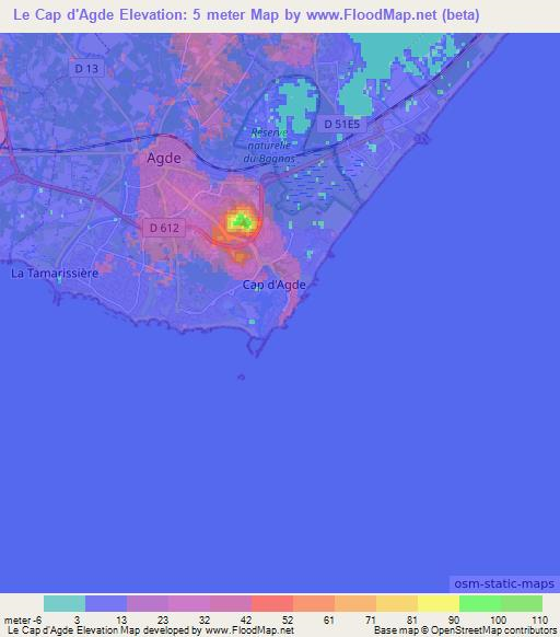 Le Cap d'Agde,France Elevation Map