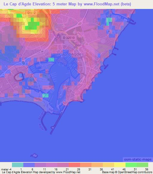 Le Cap d'Agde,France Elevation Map