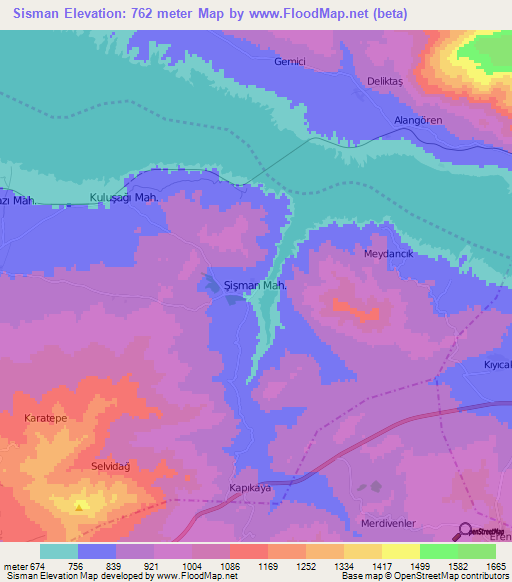 Sisman,Turkey Elevation Map