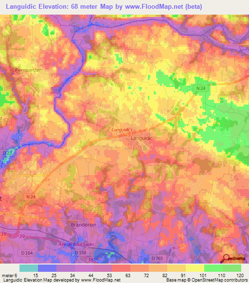 Languidic,France Elevation Map