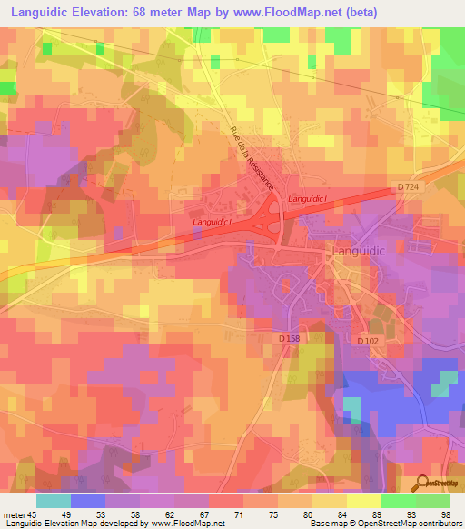 Languidic,France Elevation Map