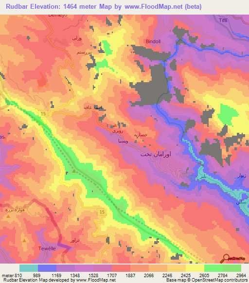 Rudbar,Iran Elevation Map